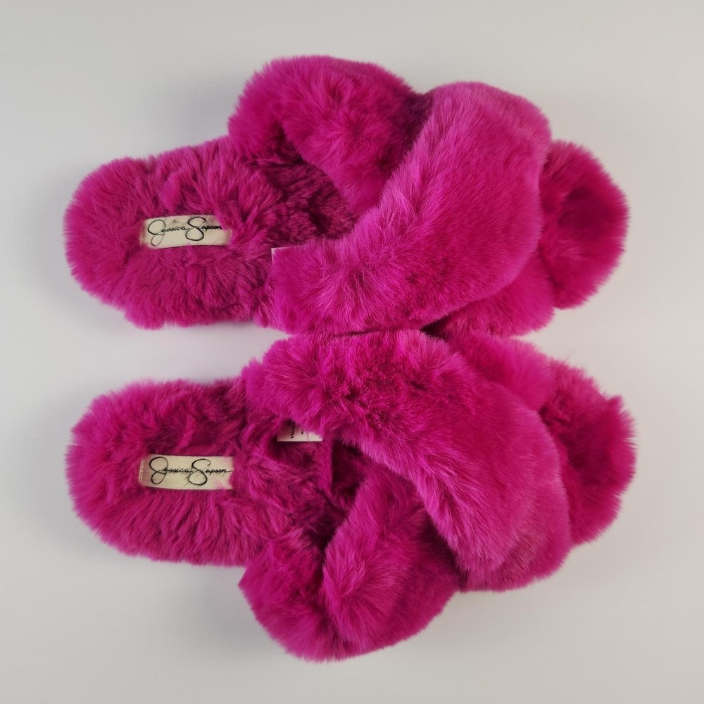 Jessica Simpson Pink Fuzzy Slippers Women's Size 9-10 - Picture 2 of 8